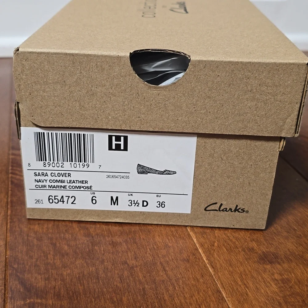 Clarks Sara Clover Navy Combination Leather Ballet Flats 6 NWT - Picture 11 of 11